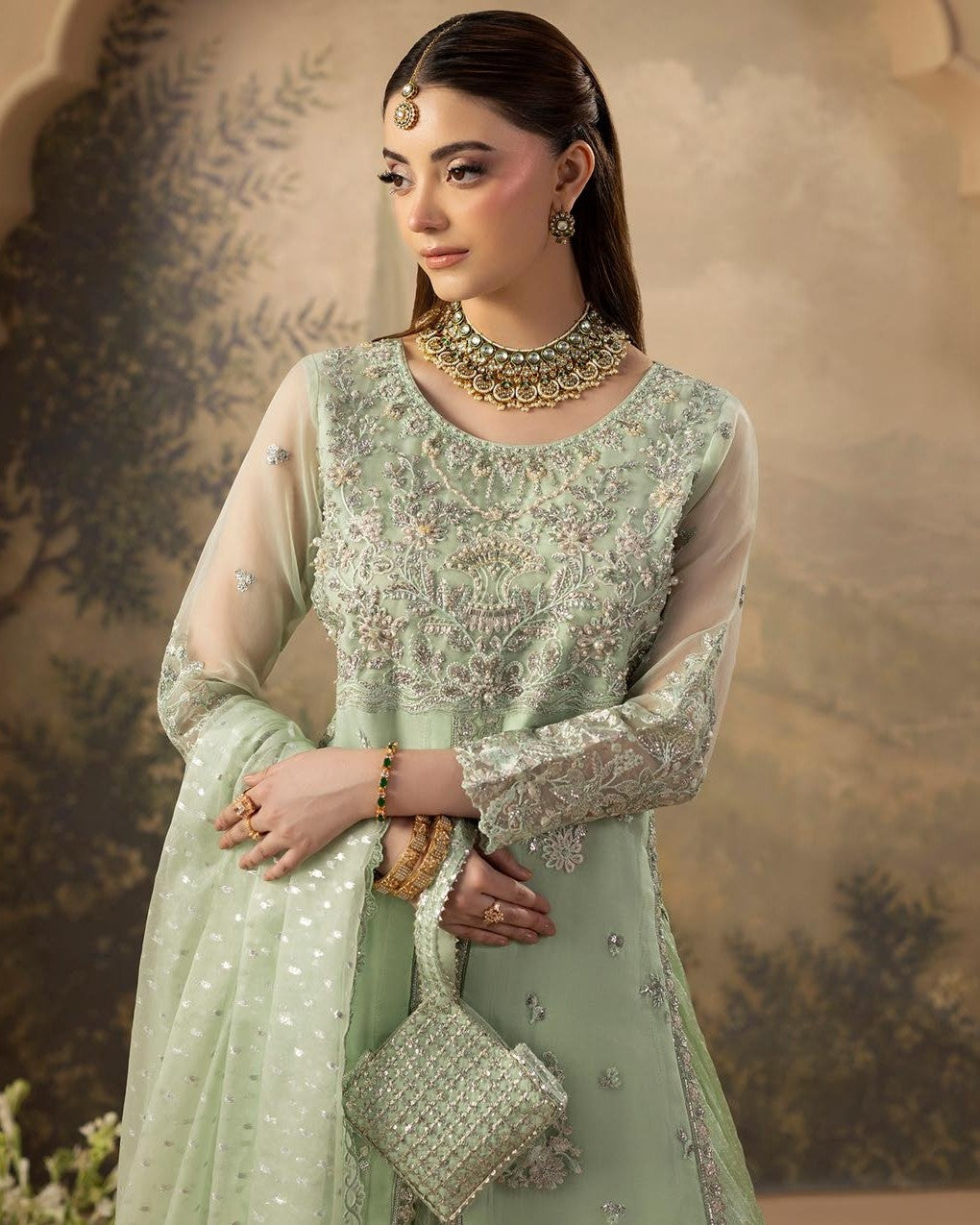 Green Designer Sharara Suit for Women Online in Dubai UAE Abudhabi Ajman Sharjah