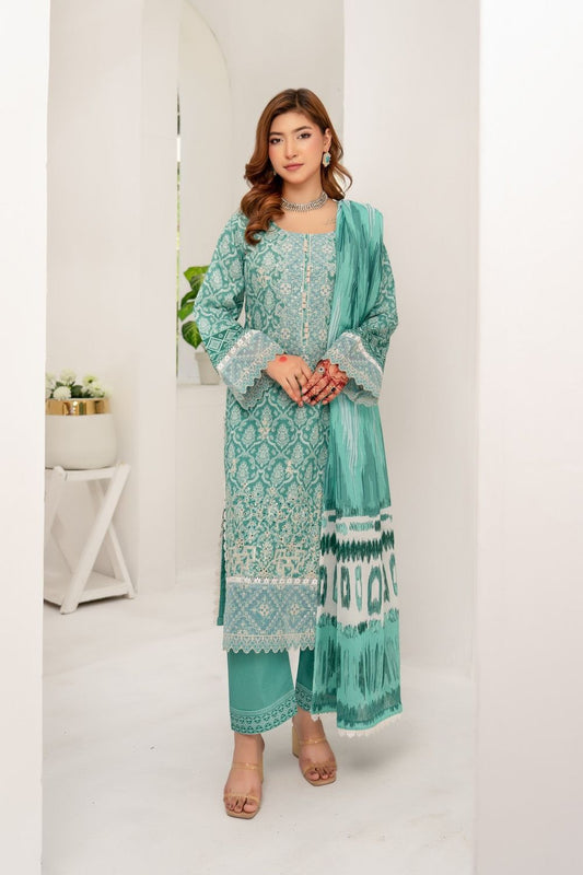 Green Digital Print Embroidered Lawn Suit Online in Dubai UAE Abudhabi Ajman Sharjah