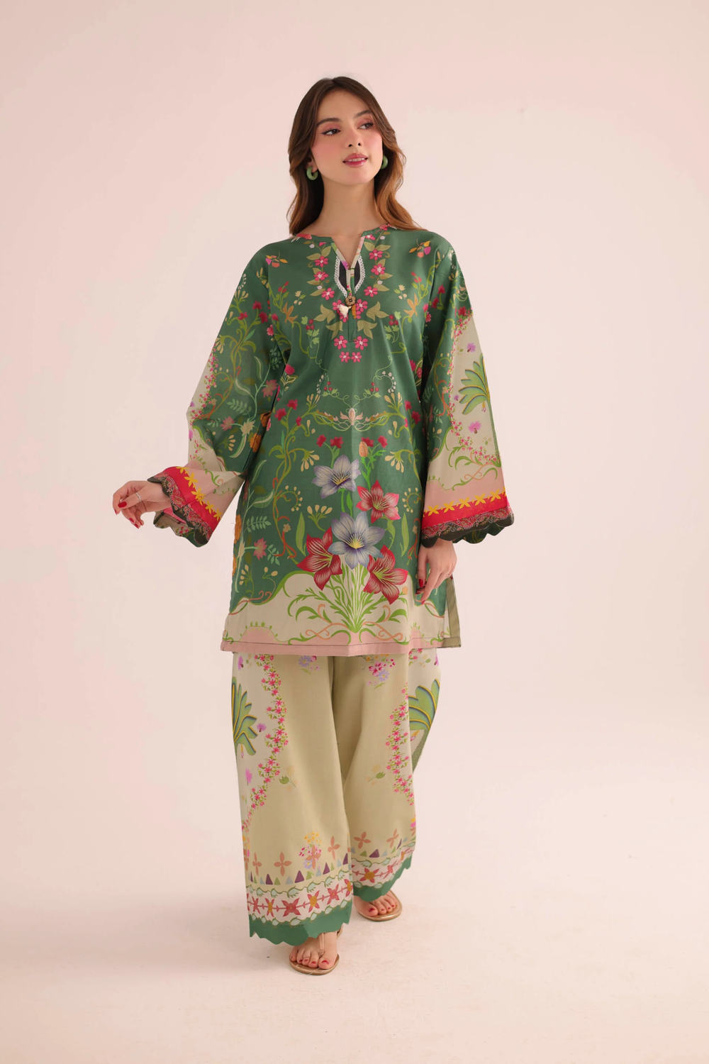 Green Digital Print Poly Lawn Kurta Set Online in Dubai UAE Abudhabi Ajman Sharjah