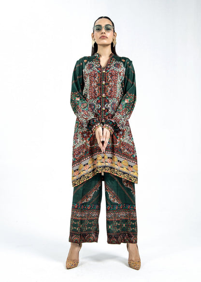 Green Digital Print Raw Silk Suit Online in Sri Lanka India Australia