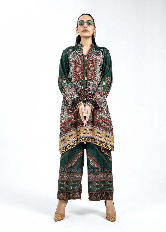 Green Digital Print Raw Silk Suit Online in Sri Lanka India Australia