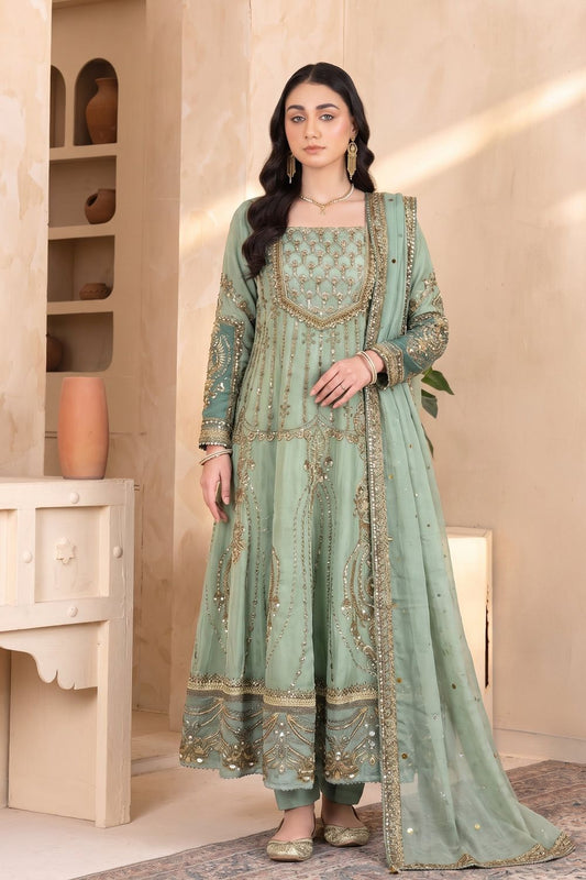 Green Embellished Chiffon Pakistani Suit Online in Dubai UAE Abudhabi Ajman Sharjah