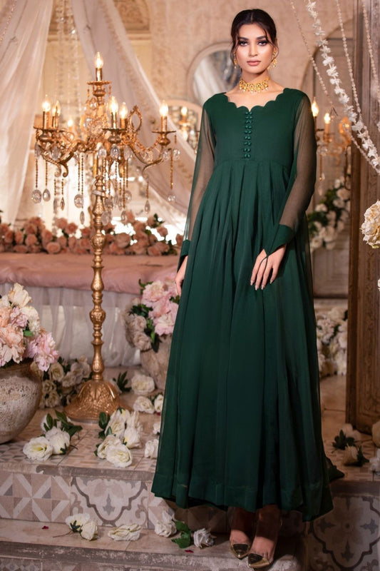 Green Embellished Chiffon Pishwas Suit Online in Dubai UAE Abudhabi Ajman Sharjah