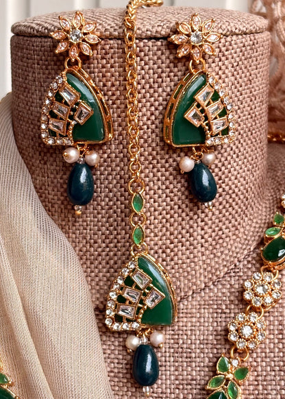 Green Embellished Malaa Necklace Set Online in UK USA Canada