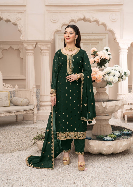 Green Embroidered Chiffon Eastern Kurta Set Online in Sri Lanka India Australia