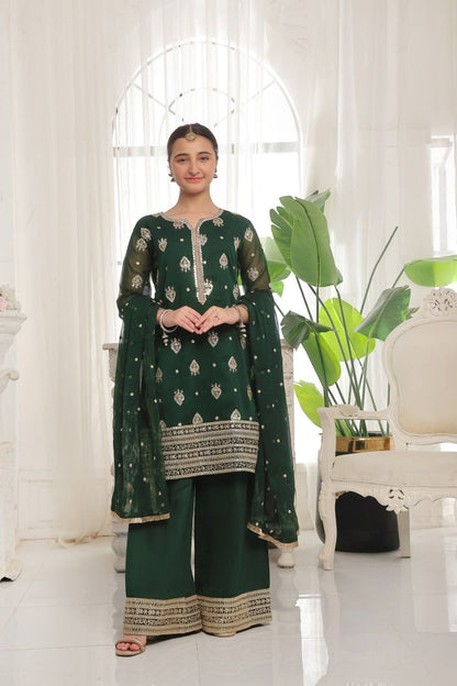 Green Embroidered Chiffon Festive Kurta Set Online in Dubai UAE Abudhabi Ajman Sharjah