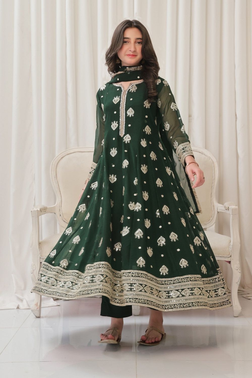 Green Embroidered Chiffon Festive Wear Suit Online in Dubai UAE Abudhabi Ajman Sharjah