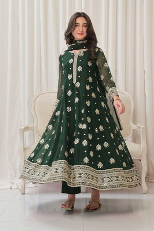 Green Embroidered Chiffon Festive Wear Suit Online in Dubai UAE Abudhabi Ajman Sharjah