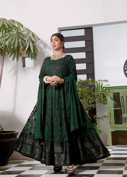 Green Embroidered Chiffon Formal Pishwas Suit Online in Sri Lanka India Australia