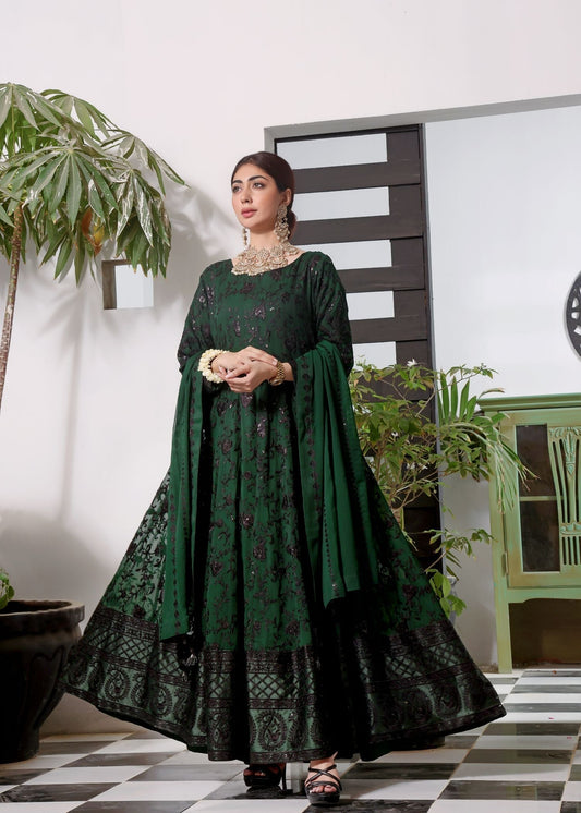 Green Embroidered Chiffon Formal Pishwas Suit Online in Sri Lanka India Australia