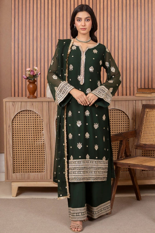 Green Embroidered Chiffon Kurta Set Online in Dubai UAE Abudhabi Ajman Sharjah
