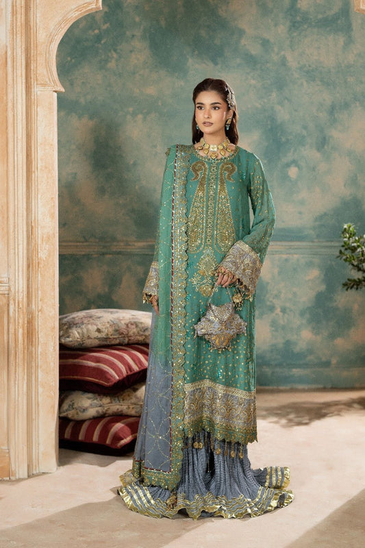 Green Embroidered Chiffon Sharara Suit Online in Dubai UAE Abudhabi Ajman Sharjah