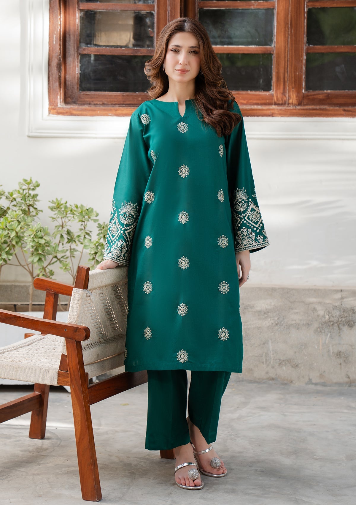 Green Embroidered Cotton Lawn Suit Online in Dubai UAE Abudhabi Ajman Sharjah