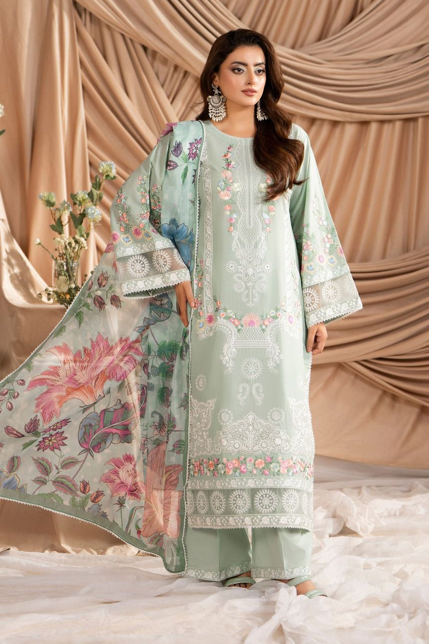 Green Embroidered Cotton Pakistani Suit Online in Dubai UAE Abudhabi Ajman Sharjah