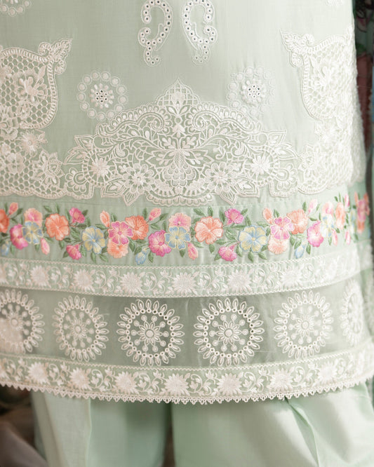 Green Embroidered Cotton Readymade Suit Online in Dubai DXB UAE Abudhabi Meena Bazaar