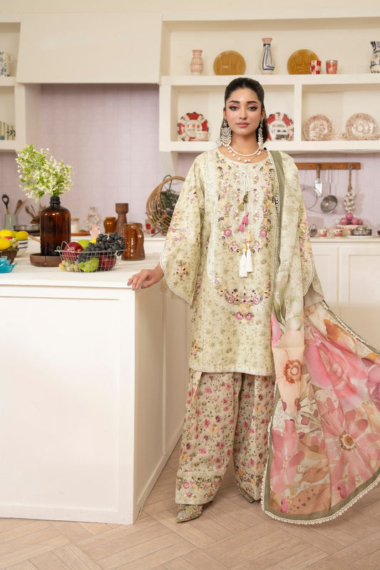 Green Embroidered Lawn Farshi Shalwar Suit Online in Dubai UAE Abudhabi Ajman Sharjah