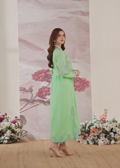 Green Embroidered Lawn Kurta Kaftan Online in Sri Lanka India Australia