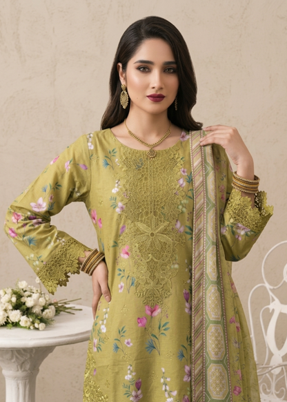 Green Embroidered Lawn Pakistani Suit Online in Dubai DXB UAE Abudhabi Meena Bazaar