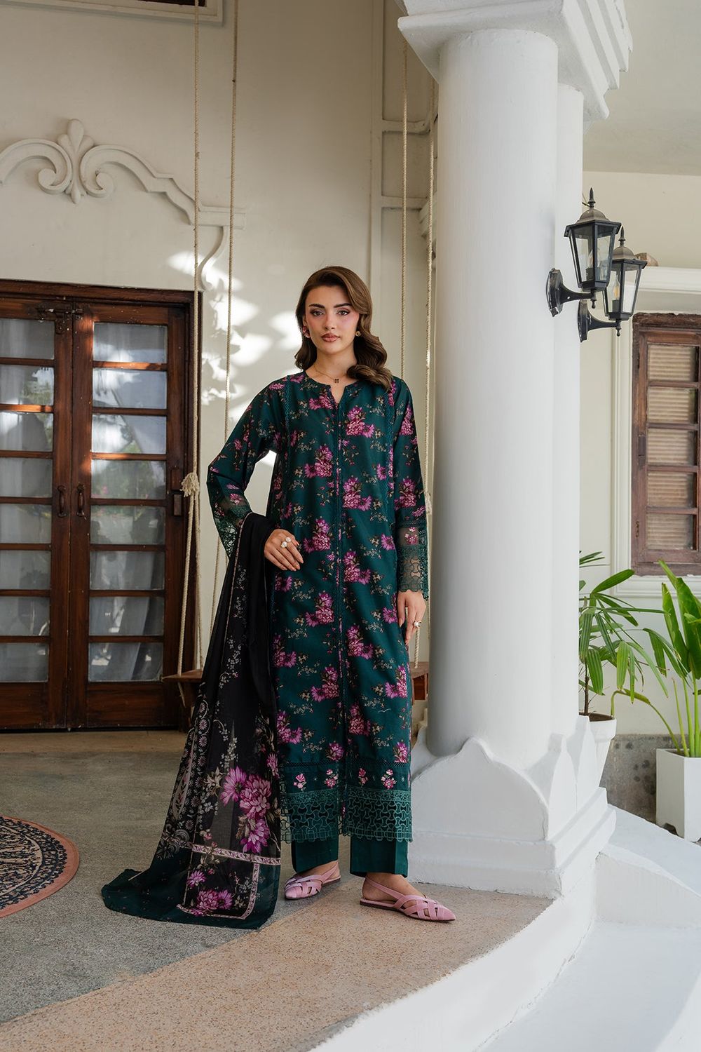 Green Embroidered Lawn Pakistani Suit Online in Dubai UAE Abudhabi Ajman Sharjah