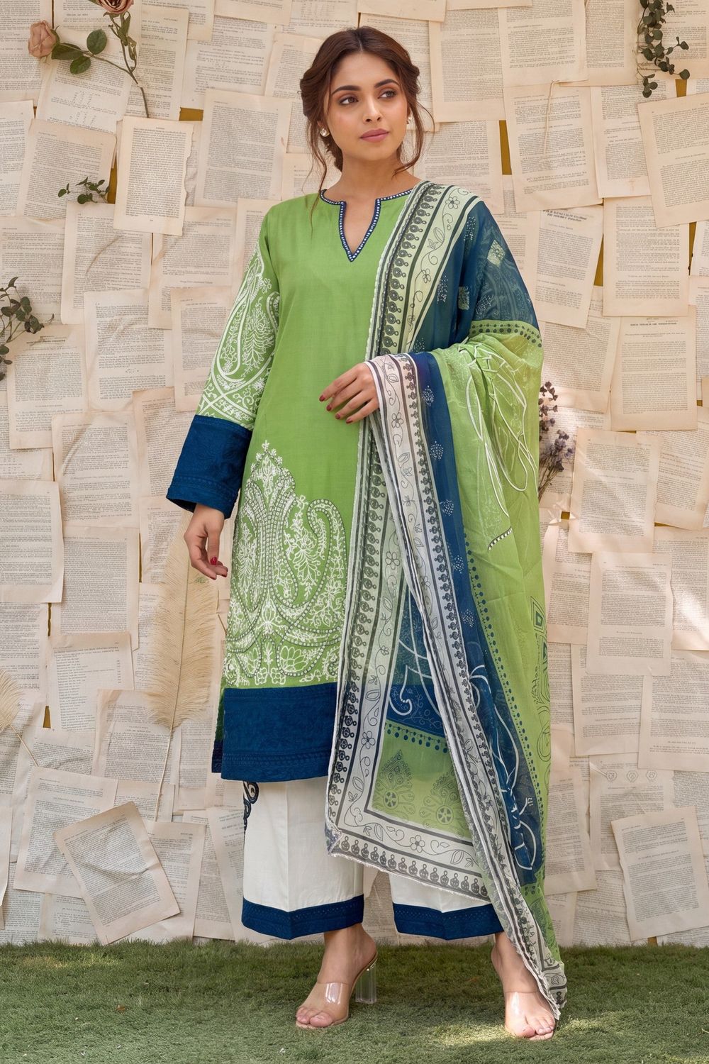 Green Embroidered Lawn Pakistani Suit Online in Dubai UAE Abudhabi Ajman Sharjah