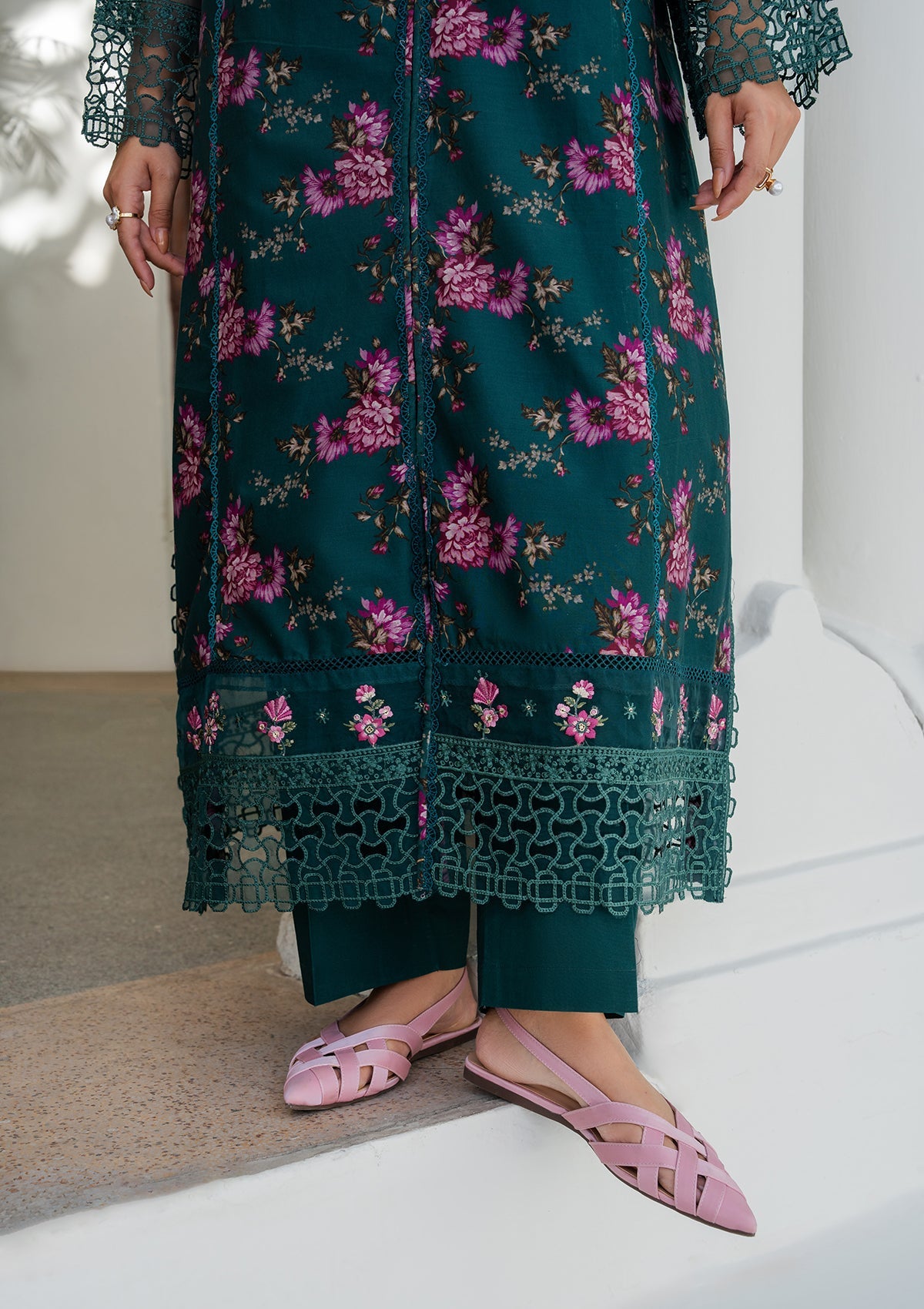 Green Embroidered Lawn Readymade Suit Online in Dubai DXB UAE Abudhabi Meena Bazaar