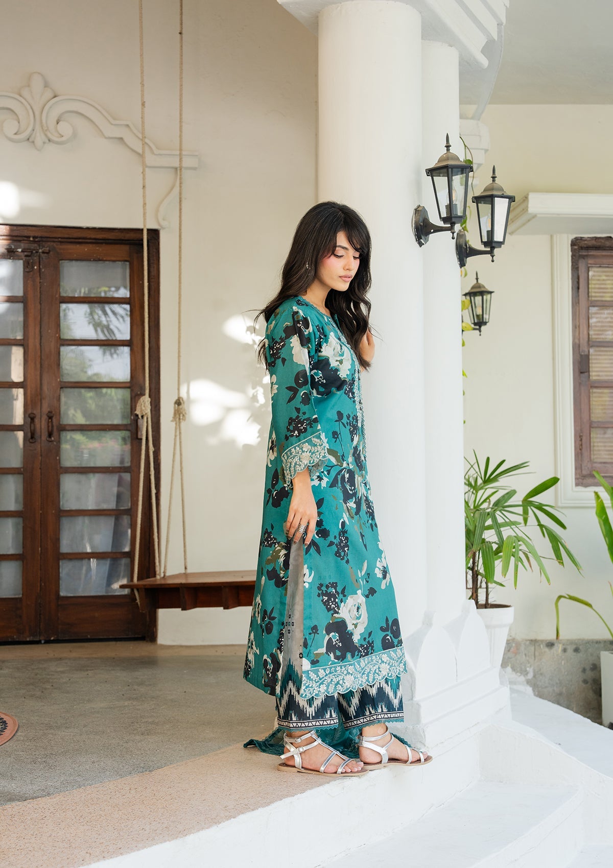 Green Embroidered Lawn Salwar Suit Online in Dubai UAE Abudhabi Ajman Sharjah