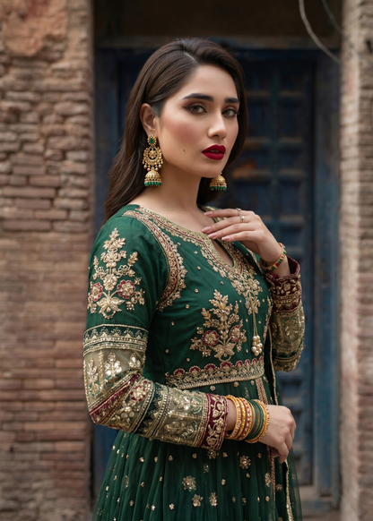 Green Embroidered Net Festive Outfit Online in Sri Lanka India Australia