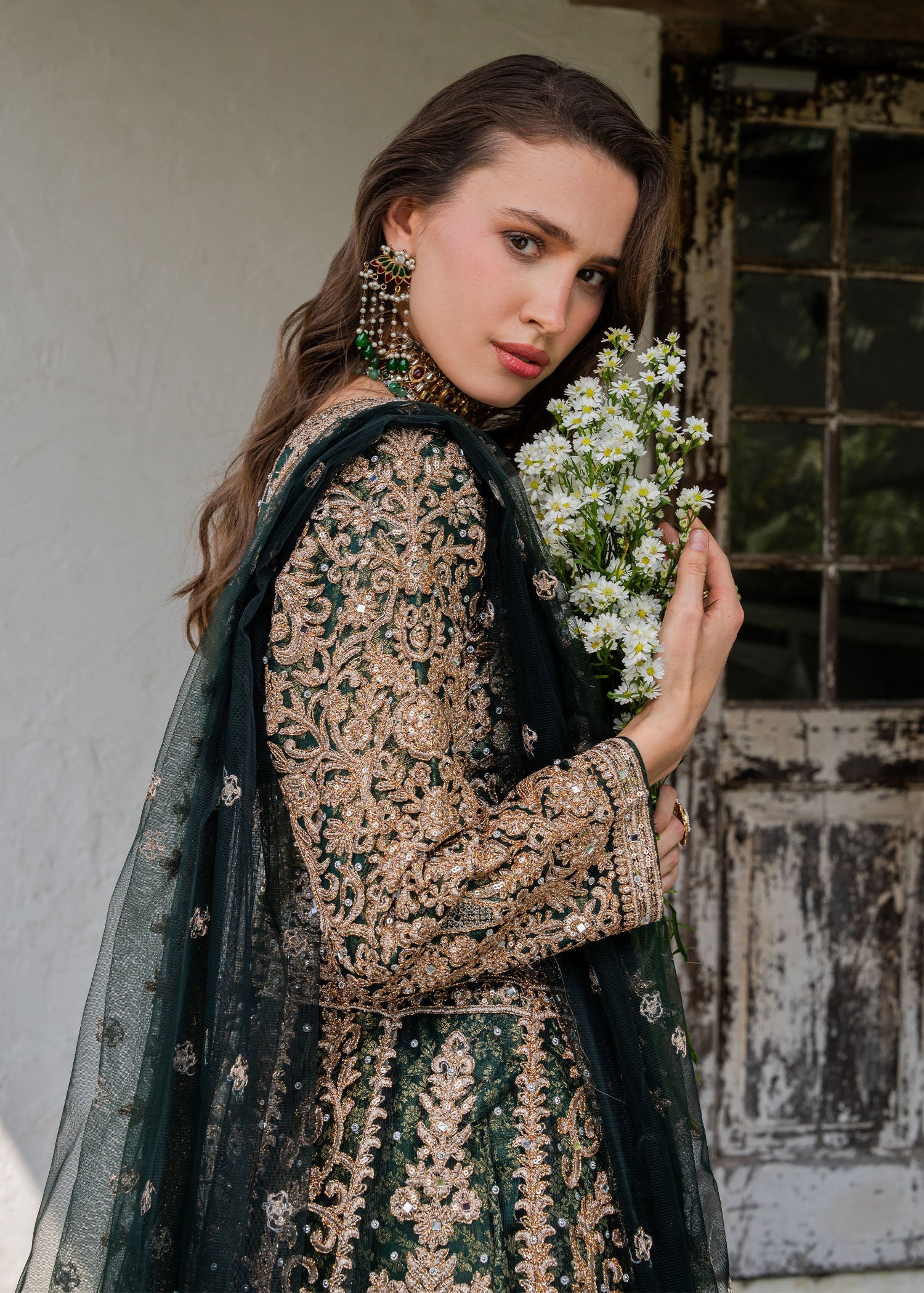 Green Embroidered Net Pakistani Wedding Dress Online in Sri Lanka India Australia