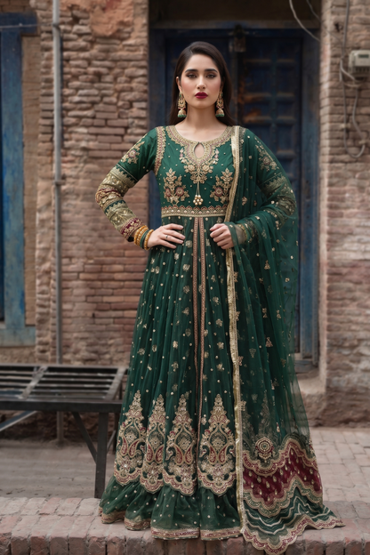 Green Embroidered Net Salwar Kameez Online in Dubai UAE Abudhabi Ajman Sharjah