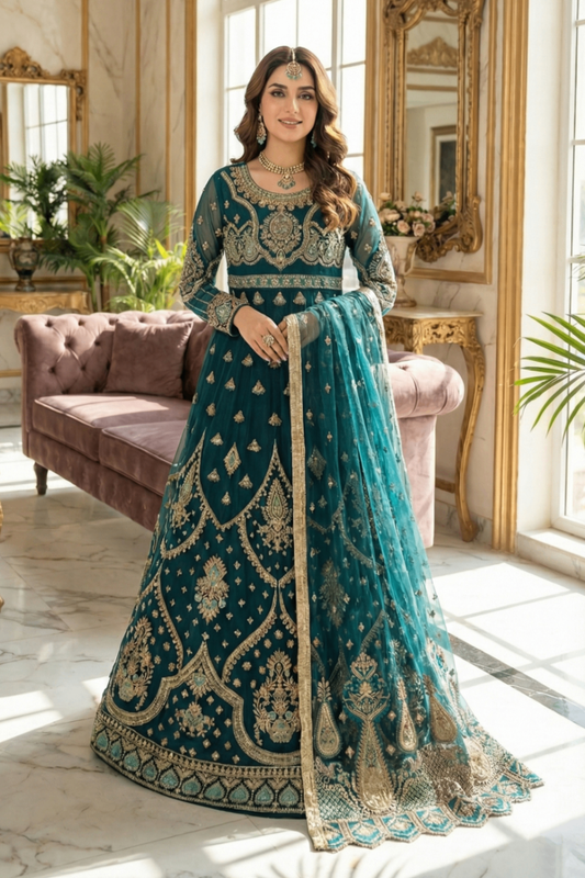 Green Embroidered Organza Salwar Kameez Online in Dubai UAE Abudhabi Ajman Sharjah