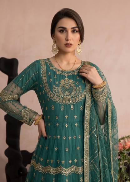 Green Embroidered Organza Salwar Suit Online in Dubai UAE Abudhabi Ajman Sharjah