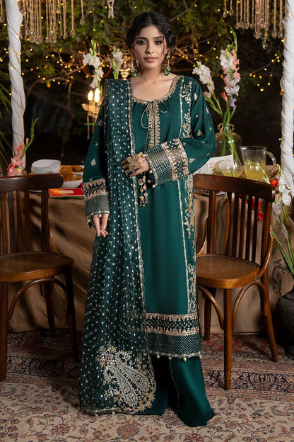Green Embroidered Raw Silk Party Wear Suit Online in Dubai UAE Abudhabi Ajman Sharjah