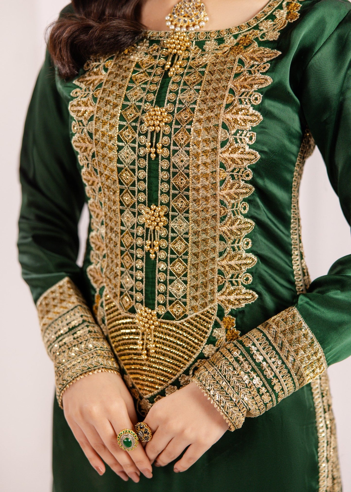 Green Embroidered Silk Kurta with Dupatta Online in Dubai DXB UAE Abudhabi Meena Bazaar