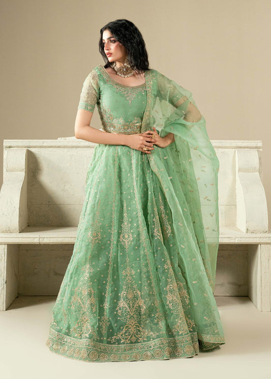 Green Embroidered Wedding Lehenga Online in Dubai DXB UAE Abudhabi Meena Bazaar