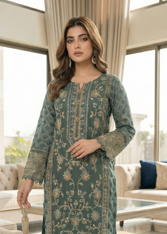Green Festive Wear Organza Suit Online in Sri Lanka India Australia