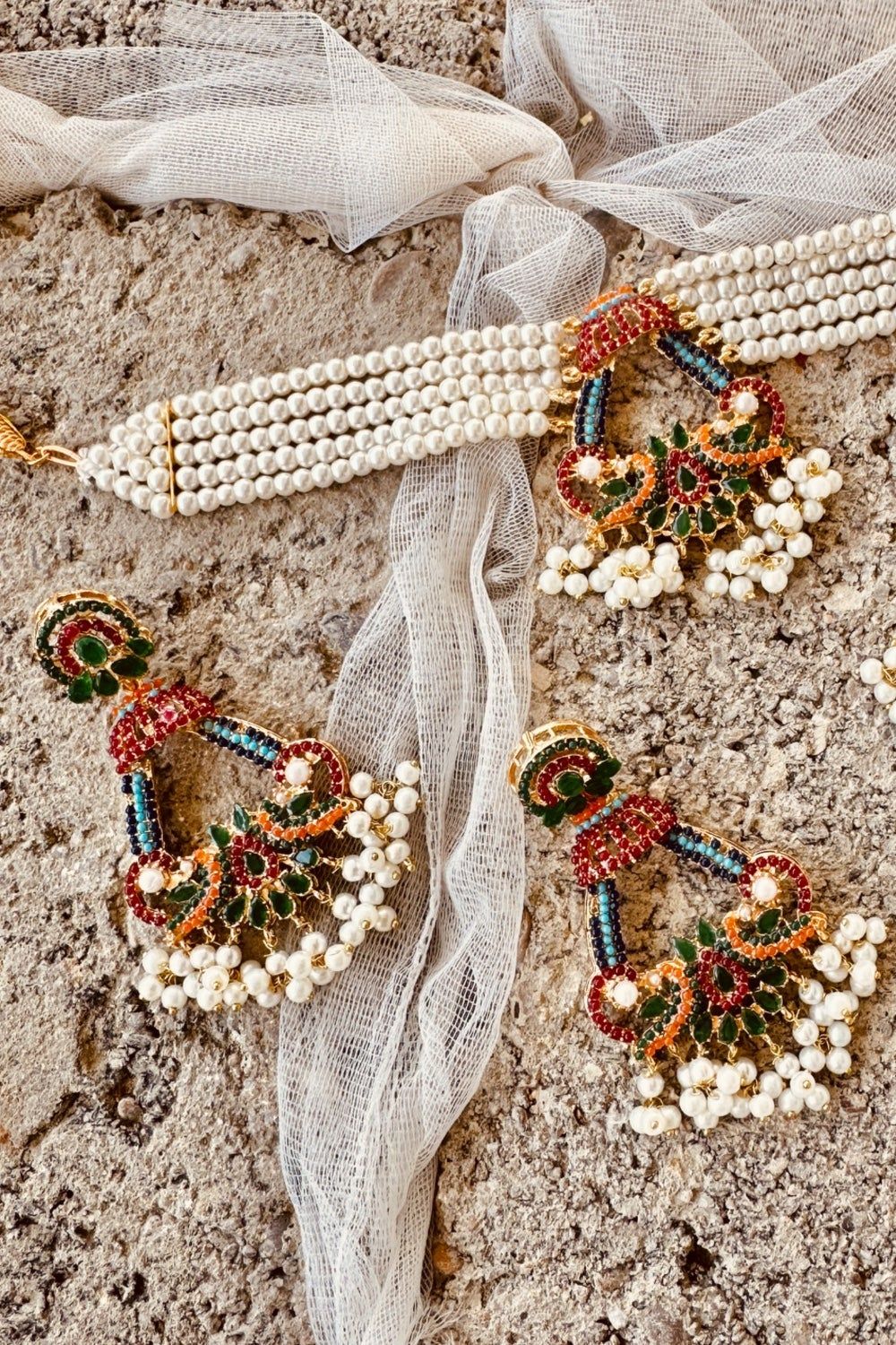 Green Gold Plated Nauratan Jewellery Set Online in Dubai UAE Abudhabi Ajman Sharjah