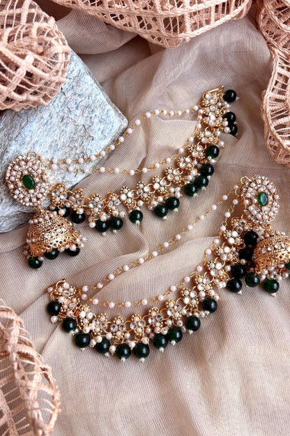 Green Gold Plated Twin Dangler Jhumka Earrings Online in Dubai UAE Abudhabi Ajman Sharjah
