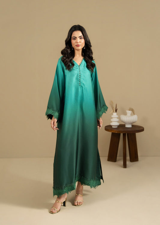 Green Lacework Silk Kaftan Online in Dubai DXB UAE Abudhabi Meena Bazaar