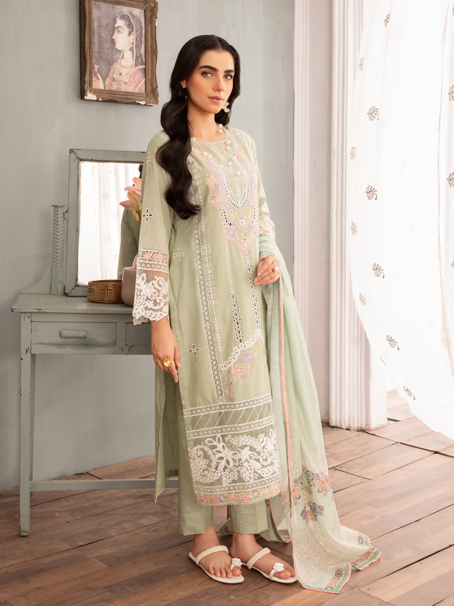 Green Lawn Embroidered Salwar Kameez Online in Dubai DXB UAE Abudhabi Meena Bazaar