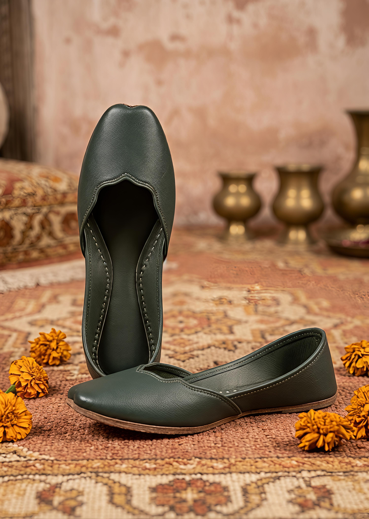 Green Leather Kolhapuri Style Khussa Online in Dubai DXB UAE Abudhabi Meena Bazaar