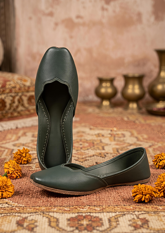 Green Leather Kolhapuri Style Khussa Online in Dubai DXB UAE Abudhabi Meena Bazaar