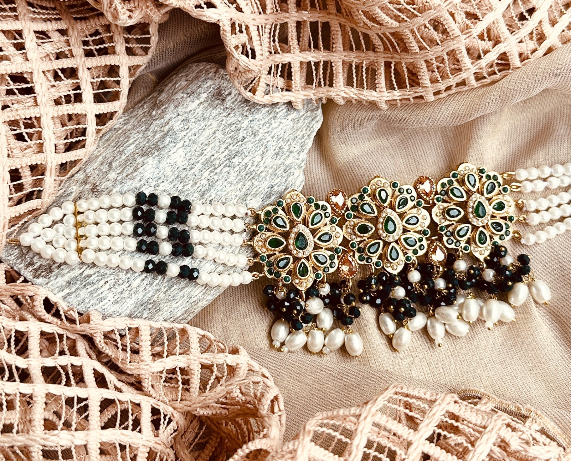 Green Metal Choker Jewellery Set Online in UK USA Canada