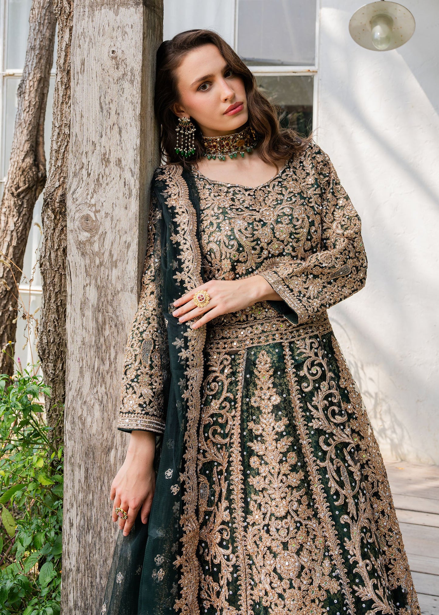 Green Net Embroidered Maxi Dress Online in UK USA Canada