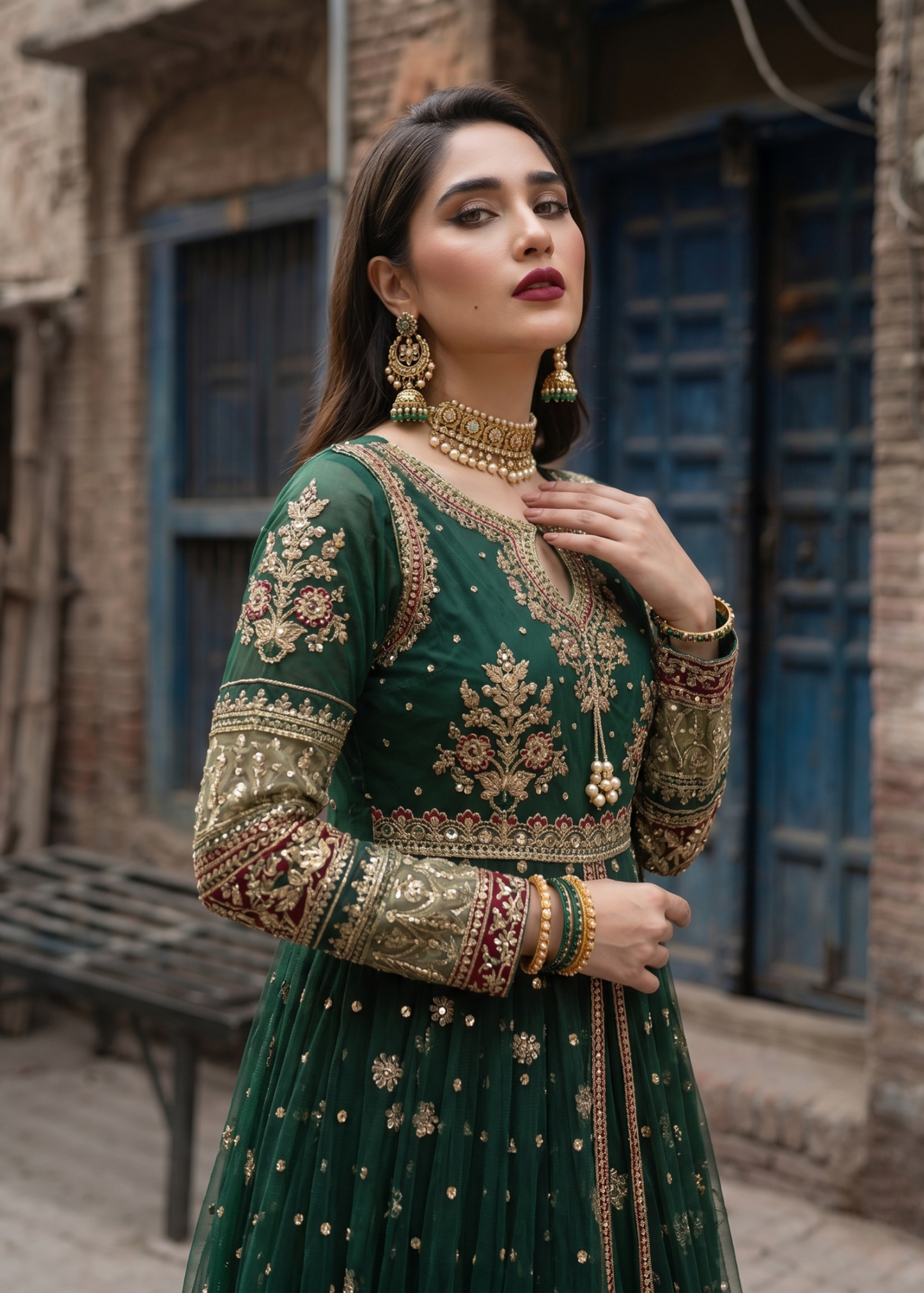Green Net Pakistani Designer Suit Online in Dubai DXB UAE Abudhabi Meena Bazaar