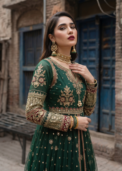 Green Net Pakistani Designer Suit Online in Dubai DXB UAE Abudhabi Meena Bazaar