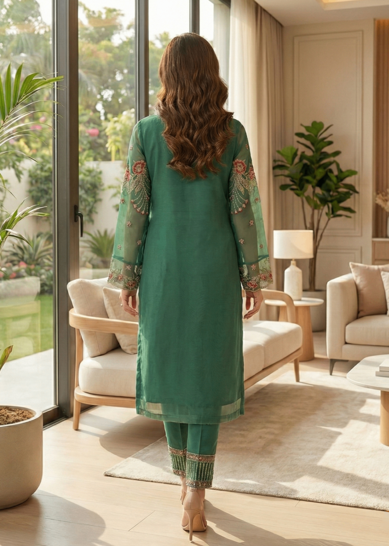 Green Organza Embroidered 3 Piece Suit Online in Sri Lanka India Australia
