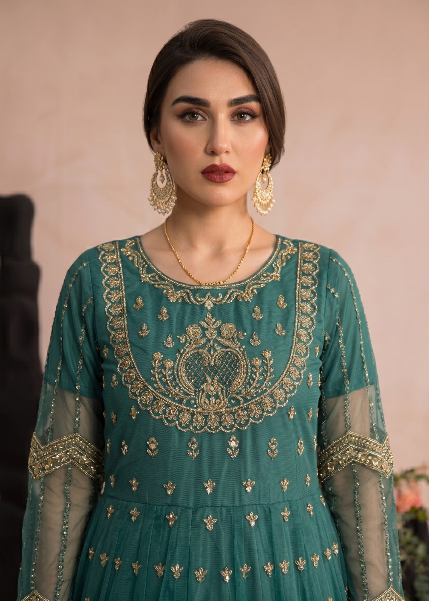 Green Organza Embroidered Festive Dress Material Online in Sri Lanka India Australia