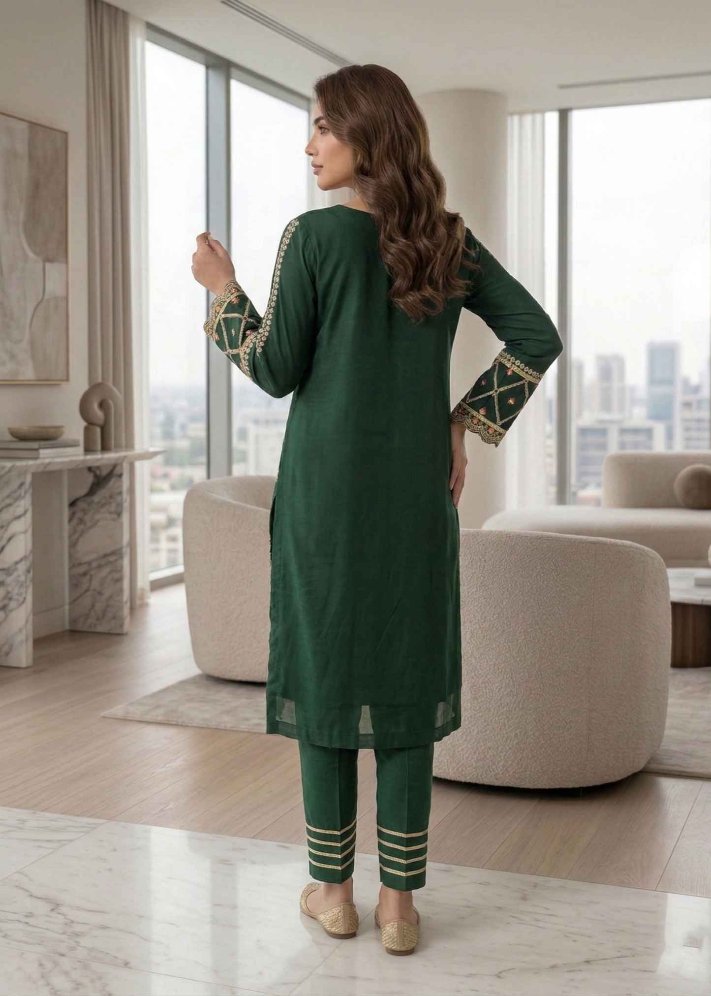 Green Organza Festive Dress Material Online in Dubai UAE Abudhabi Ajman Sharjah