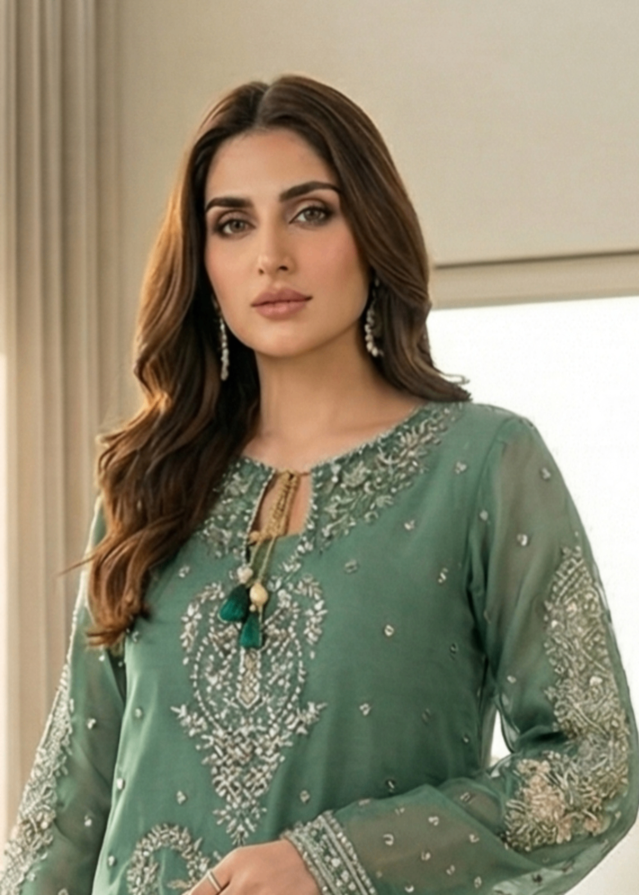 Green Organza Gharara Party Wear Suit Online in Dubai DXB UAE Abudhabi Meena Bazaar