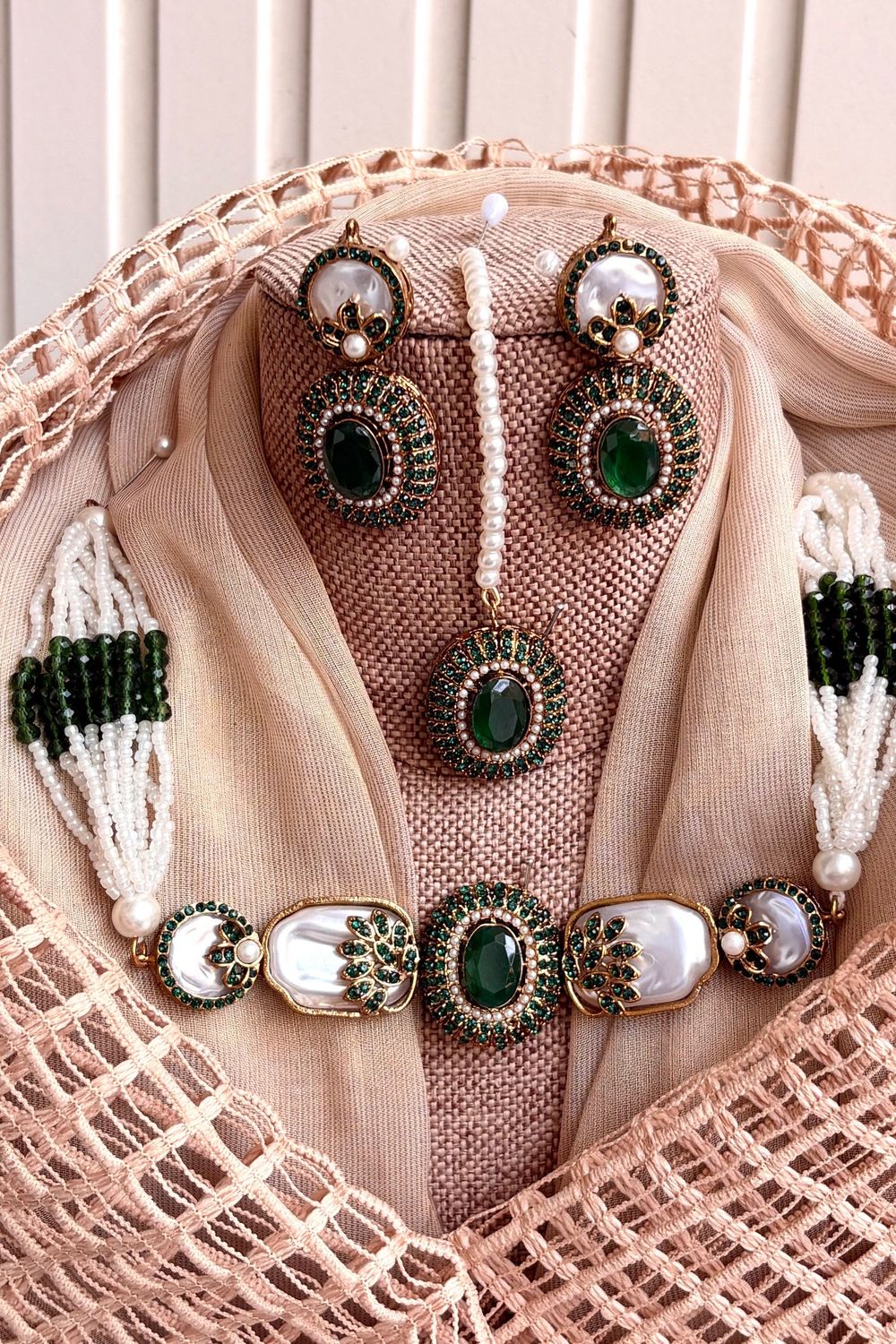 Green Pearl Choker Jewellery Set Online in Dubai UAE Abudhabi Ajman Sharjah